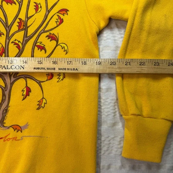 Delta Yellow Crew Neck Sweater with Tree Design Wild Hare Vintage Medium - Picture 4 of 8